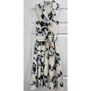 Dress Barn Cream and Blue Dress - Size 4 - Excellent Condition